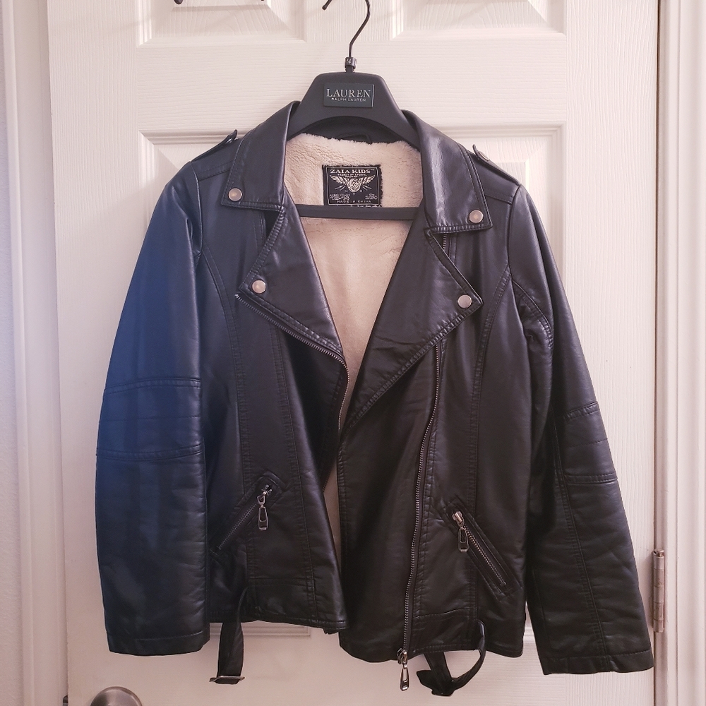 Boys Black Leather Biker Jacket
